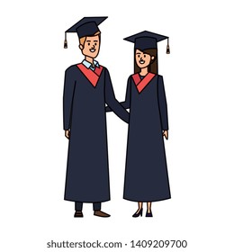 young couple students graduated characters