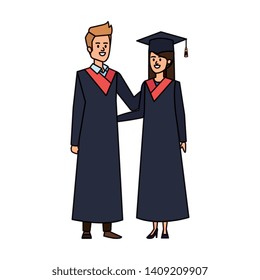 young couple students graduated characters