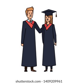 young couple students graduated characters
