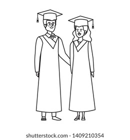 young couple students graduated characters