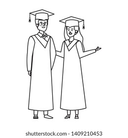 young couple students graduated characters