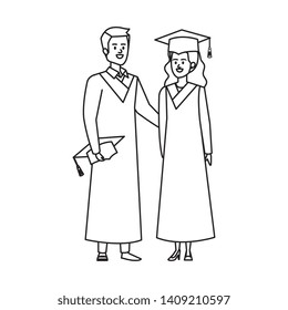 young couple students graduated characters