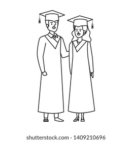 young couple students graduated characters