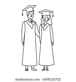 young couple students graduated characters
