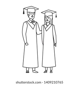 young couple students graduated characters