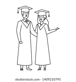 young couple students graduated characters