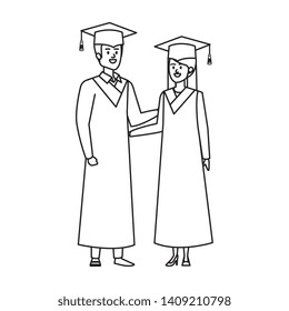 young couple students graduated characters