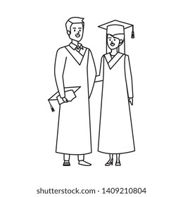 young couple students graduated characters