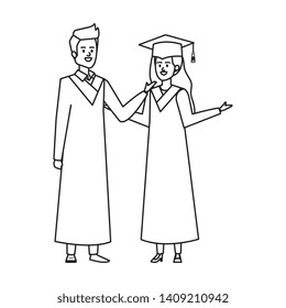 young couple students graduated characters