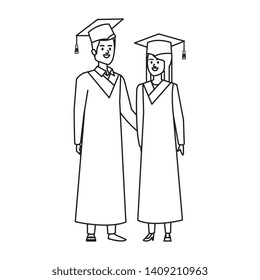 young couple students graduated characters
