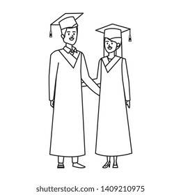 young couple students graduated characters