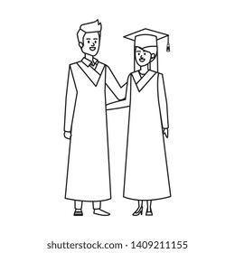 young couple students graduated characters