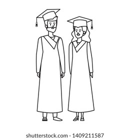 young couple students graduated characters
