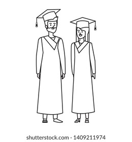young couple students graduated characters