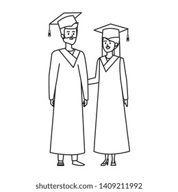 young couple students graduated characters