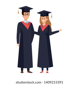 young couple students graduated characters