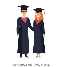 young couple students graduated characters
