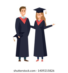 young couple students graduated characters