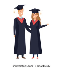 young couple students graduated characters