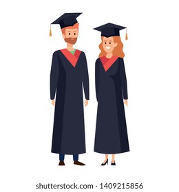 young couple students graduated characters