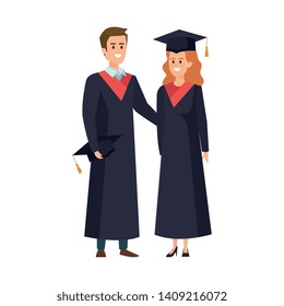 young couple students graduated characters