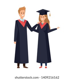 young couple students graduated characters