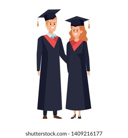 young couple students graduated characters