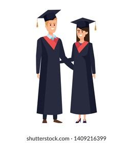 young couple students graduated characters