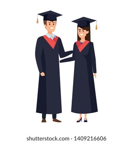 young couple students graduated characters