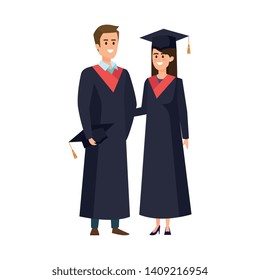 young couple students graduated characters