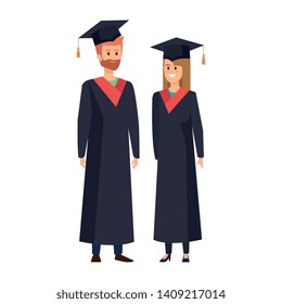 young couple students graduated characters