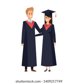 young couple students graduated characters