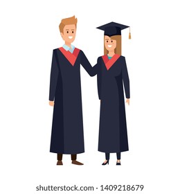 young couple students graduated characters