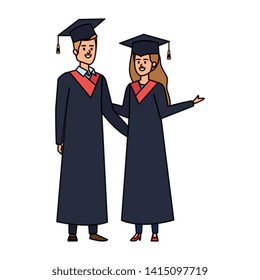 young couple students graduated characters