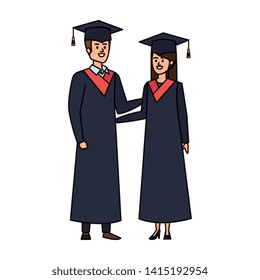 young couple students graduated characters