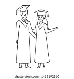 young couple students graduated characters