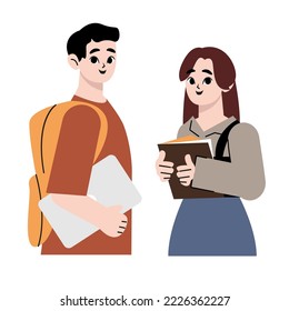 Young couple students. Vector illustration of a flat design