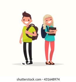 Young couple students. Vector illustration of a flat design