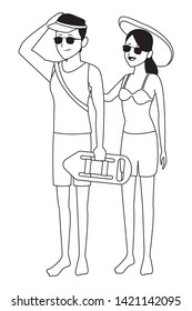 Young couple in summer with lfeguard float isolated vector illustration graphic design