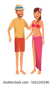 Young couple in summer with swimsuit and sunglasses isolated vector illustration graphic design