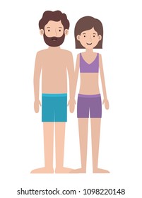 young couple with swimsuit avatars characters