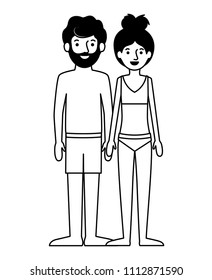 young couple with swimsuit avatars characters
