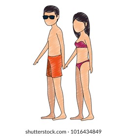 young couple in swimsuit characters