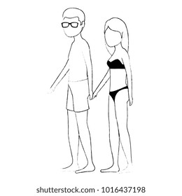 young couple in swimsuit characters