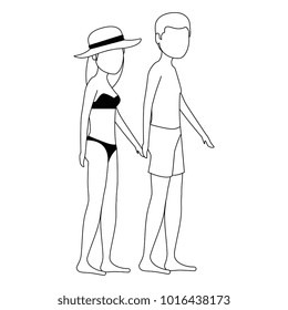 young couple in swimsuit characters