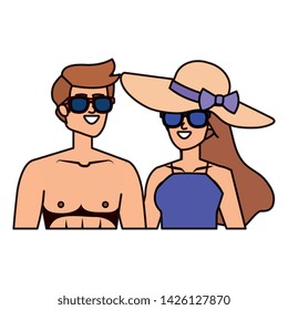 young couple with swimsuit and sunglasses