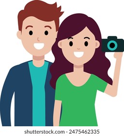 Young Couple Taking Picture Happily illustration concept