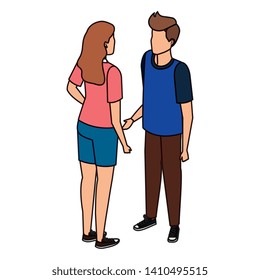 young couple talking avatars characters