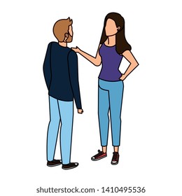 young couple talking avatars characters