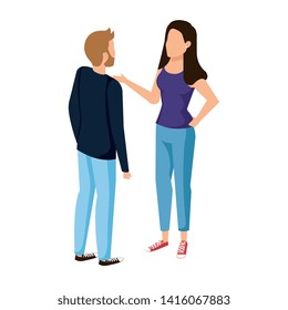 young couple talking avatars characters